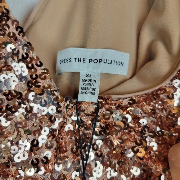 NWT Dress The Population Zoe Sequin Body Con Minidress in Soft Copper Size XL - Picture 12 of 14